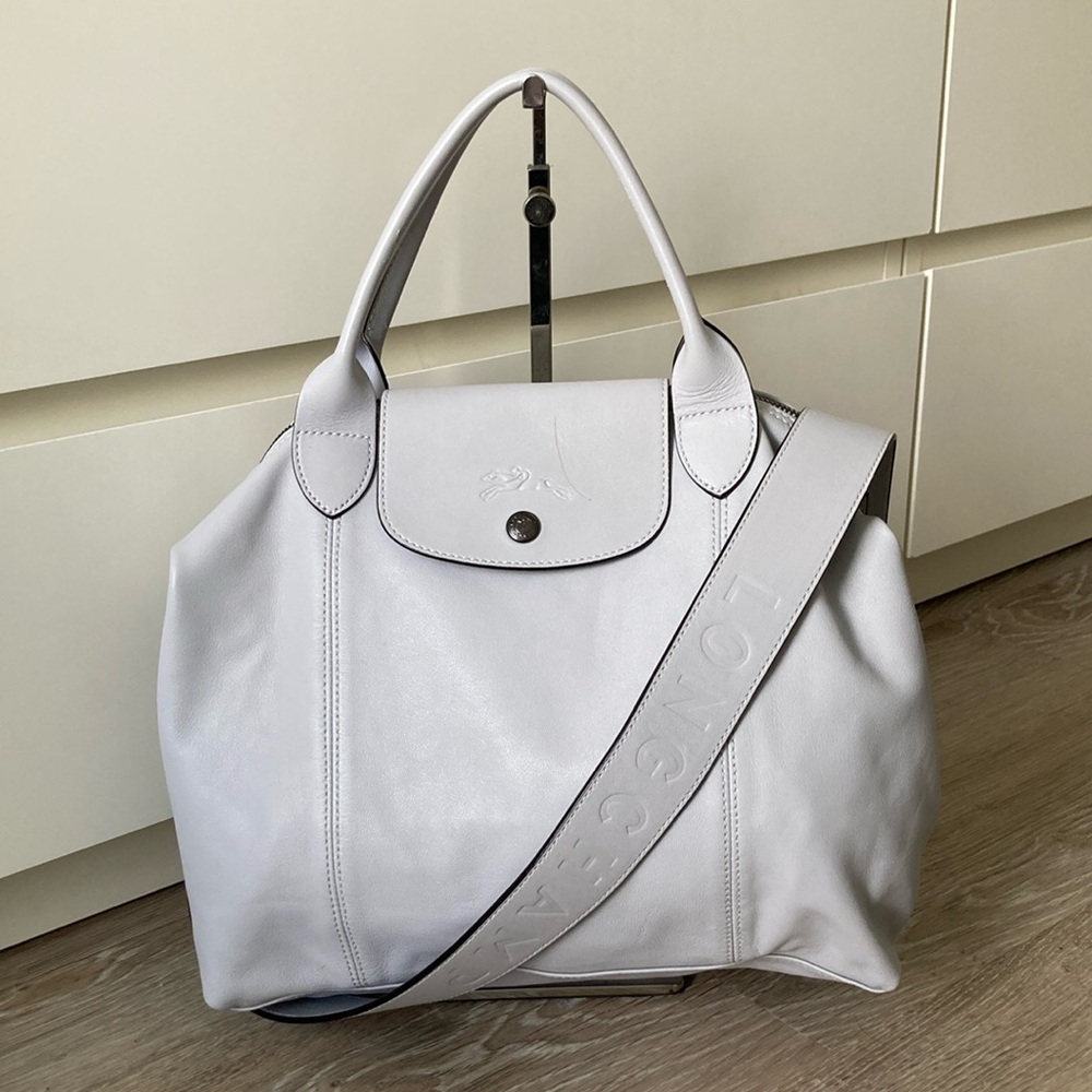 Longchamp silver leather le pliage Tote Bag like new